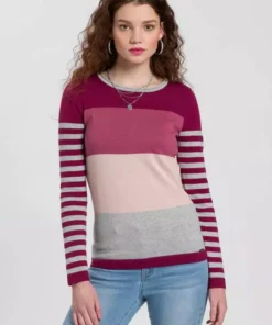 KangaROOS Rundhalspullover in modischer Streifenoptik Beere-rosa, Marine-rot-hellgrau, Hellgrau-türkis-pink, Wollweiß-rosa-dunkelgrün -KangaROOS Verkaufsladen c6f607a6 b0f2 5e9d 9a9d e129736e0d75