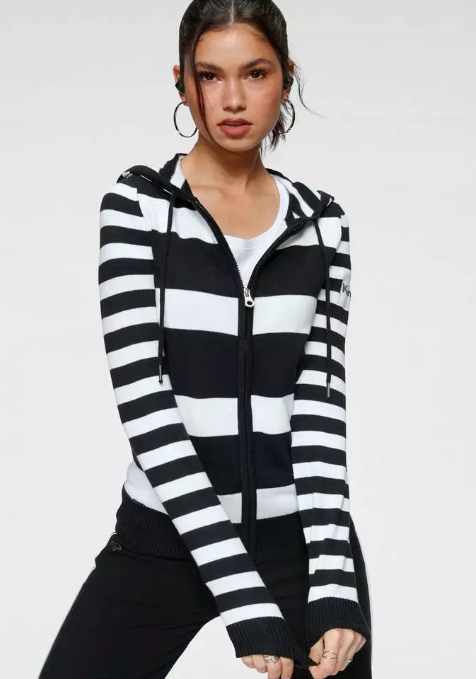 KangaROOS Kapuzenstrickjacke in trendigem Streifendesign Schwarz-weiß, Marine-reinweiß 8 KangaROOS Kapuzenstrickjacke in trendigem Streifendesign Schwarz-weiß, Marine-reinweiß – Bild 8