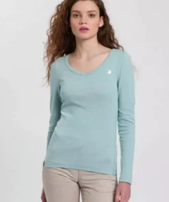 KangaROOS Longsleeve mit V-Neck und silberschimmernden Logodruck auf der Brust - NEUE KOLLEKTION Mint, Weiß, Schwarz -KangaROOS Verkaufsladen caf090ec e6de 5143 929a 44d96fd5cf4f