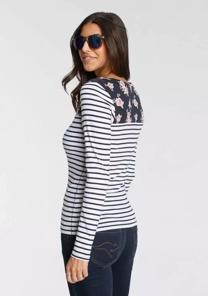 KangaROOS Langarmshirt mit modischem Streifen und Blumen-Mix - NEUE KOLLEKTION Marine-weiß, Anthrazit-weiß, Rosa-weiß 2 KangaROOS Langarmshirt mit modischem Streifen und Blumen-Mix - NEUE KOLLEKTION Marine-weiß, Anthrazit-weiß, Rosa-weiß – Bild 2