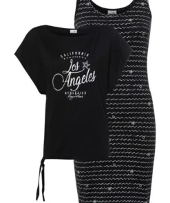 KangaROOS Jerseykleid (2-tlg) im Set mit oversize Shirt zum Knoten - NEUE KOLLEKTION Graublau-wei&szlig;, Marine-wei&szlig;, Schwarz -KangaROOS Verkaufsladen d9d10599 3d01 5584 b7fd 2b89e947cfa8