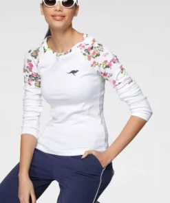 KangaROOS Langarmshirt mit floralem Druck Einsatz - NEUE KOLLEKTION Marine, Weiß