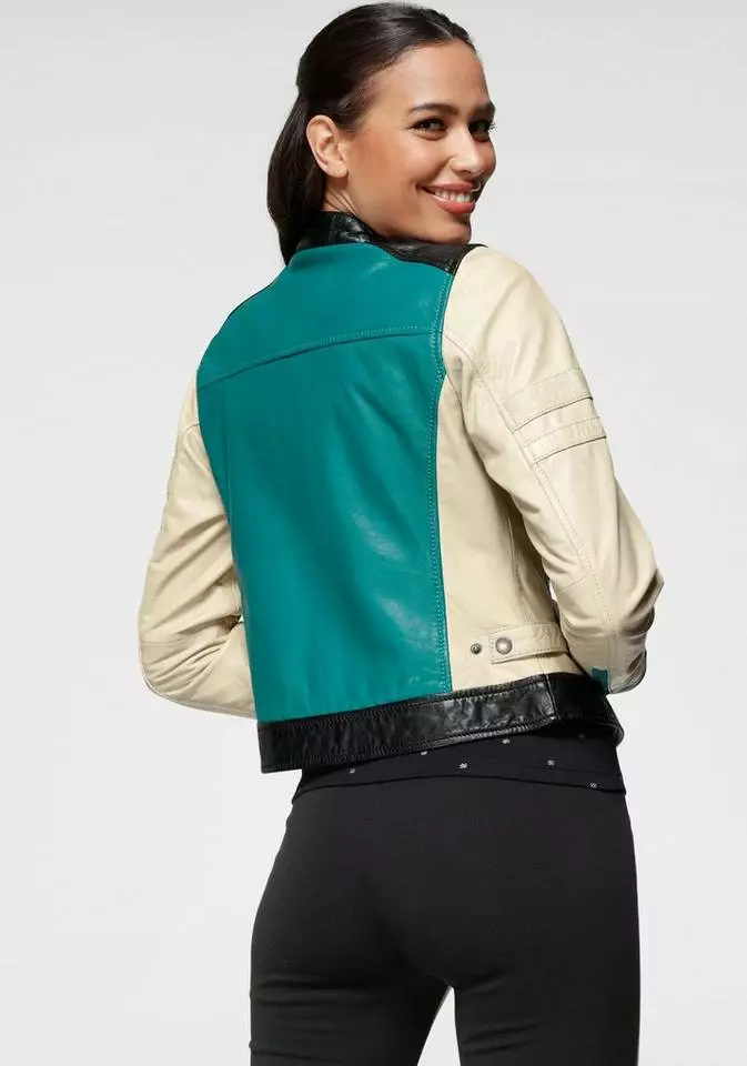 KangaROOS Lederjacke mit farbigen Streifendetails Schwarz-rot, Grün-offwhite 2 KangaROOS Lederjacke mit farbigen Streifendetails Schwarz-rot, Grün-offwhite – Bild 2