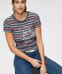 KangaROOS T-Shirt in schönem Streifenmix mit Frontdruck