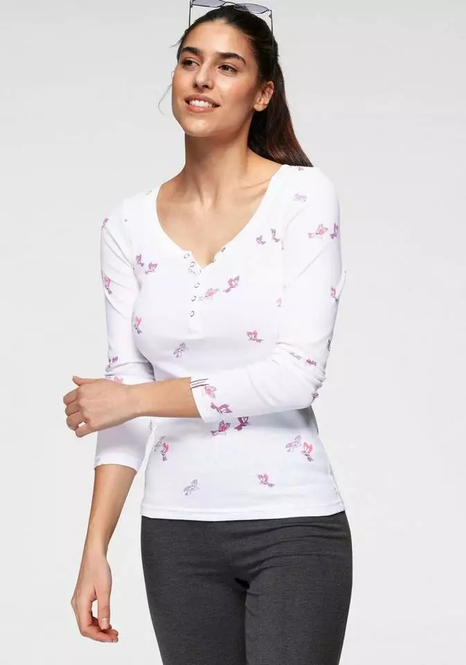 KangaROOS Langarmshirt mit modischem Vögel-Allover-Druck und Knopfleiste Weiß, Marine 8 KangaROOS Langarmshirt mit modischem Vögel-Allover-Druck und Knopfleiste Weiß, Marine – Bild 8