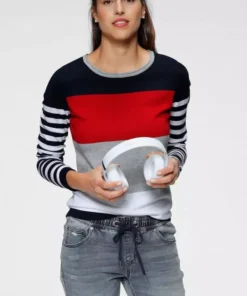 KangaROOS Rundhalspullover in modischer Streifenoptik Beere-rosa, Marine-rot-hellgrau, Hellgrau-türkis-pink, Wollweiß-rosa-dunkelgrün -KangaROOS Verkaufsladen ebcbe5fa 25b4 5fa6 9387 15843df4f9bb