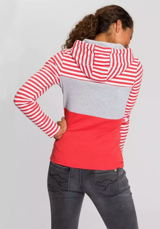 KangaROOS Kapuzenshirt in verspielter Ringel-Optik mit Colorblocking Design Schwarz-weiß-hellgrau, Weiß-marine-rauchblau, Coral-hellgrau-gestreift, Grün-marine-gestreift 2 KangaROOS Kapuzenshirt in verspielter Ringel-Optik mit Colorblocking Design Schwarz-weiß-hellgrau, Weiß-marine-rauchblau, Coral-hellgrau-gestreift, Grün-marine-gestreift – Bild 2