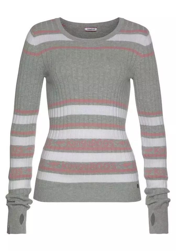 KangaROOS Rundhalspullover im stilvollem Streifen-Design Hellgrau-weiß-rosa, Rot-marine-weiß 5 KangaROOS Rundhalspullover im stilvollem Streifen-Design Hellgrau-weiß-rosa, Rot-marine-weiß – Bild 5