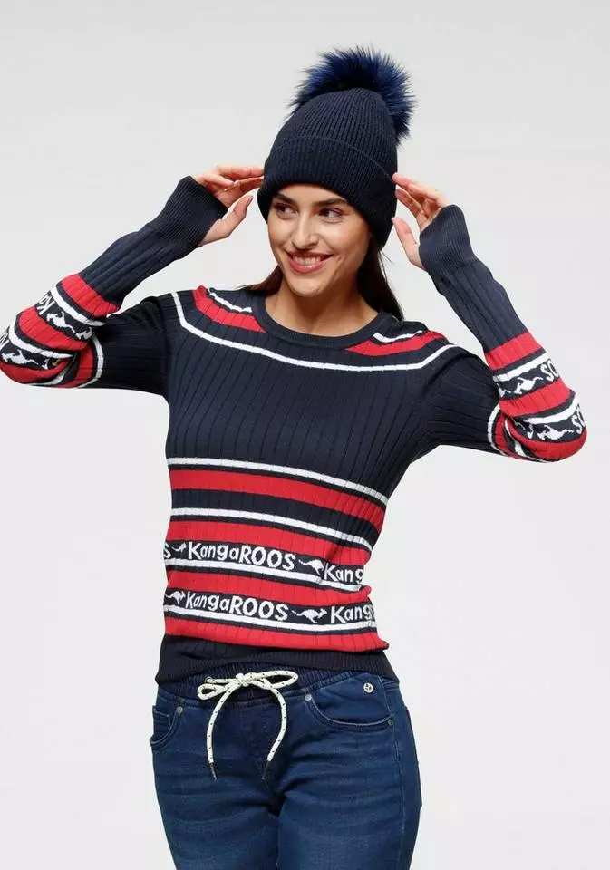 KangaROOS Rundhalspullover im stilvollem Streifen-Design Hellgrau-weiß-rosa, Rot-marine-weiß 8 KangaROOS Rundhalspullover im stilvollem Streifen-Design Hellgrau-weiß-rosa, Rot-marine-weiß – Bild 8