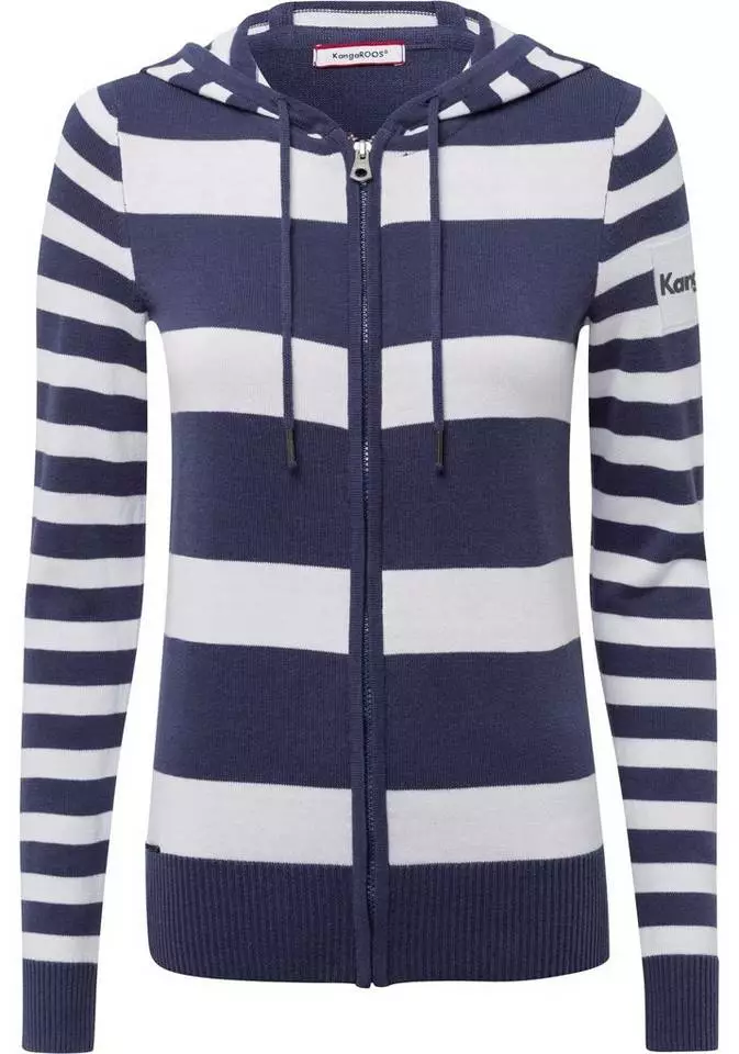 KangaROOS Kapuzenstrickjacke in trendigem Streifendesign Schwarz-weiß, Marine-reinweiß 5 KangaROOS Kapuzenstrickjacke in trendigem Streifendesign Schwarz-weiß, Marine-reinweiß – Bild 5