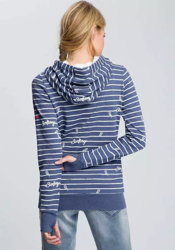 KangaROOS Hoodie in Langform mit überlappender Kapuze Ecru-meliert-mittelblau, Blau-meliert-weiß, Koralle-meliert, Schwarz 2 KangaROOS Hoodie in Langform mit überlappender Kapuze Ecru-meliert-mittelblau, Blau-meliert-weiß, Koralle-meliert, Schwarz – Bild 2