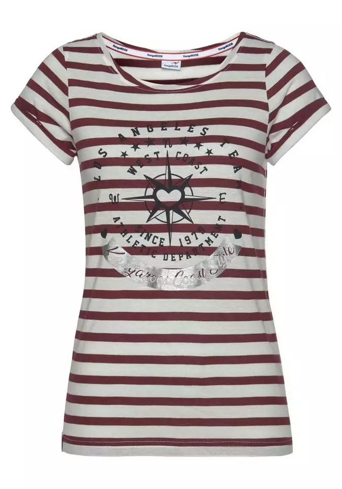 KangaROOS T-Shirt mit großem Metallic-Print vorne Marine-weiß-gestreift, Grau-weiß-gestreift, Bordeaux-weiß-gestreift 6 KangaROOS T-Shirt mit großem Metallic-Print vorne Marine-weiß-gestreift, Grau-weiß-gestreift, Bordeaux-weiß-gestreift – Bild 6
