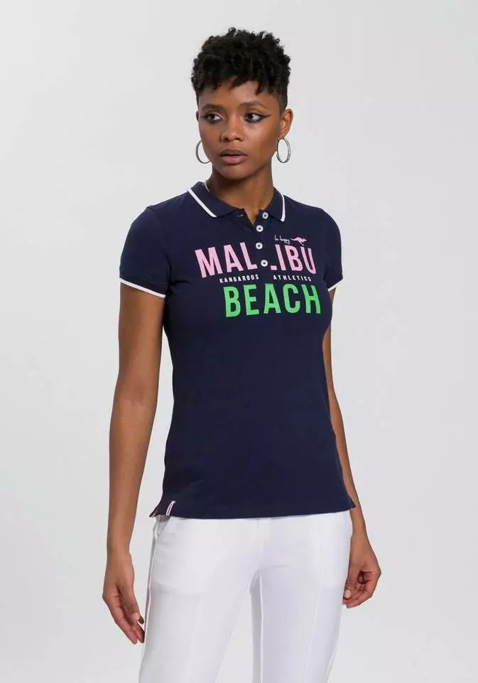 KangaROOS Poloshirt mit großem Malibu-Beach Logo-Druck - NEUE KOLLEKTION Marine, Weiß 1 KangaROOS Poloshirt mit großem Malibu-Beach Logo-Druck - NEUE KOLLEKTION Marine, Weiß