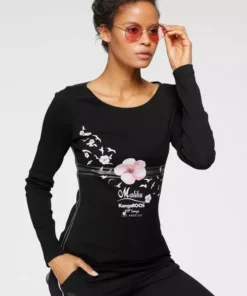 KangaROOS Longsleeve mit großem Druck im Metallic-Design Marine-meliert, Hellgrau-meliert, Wei&szlig;, Schwarz