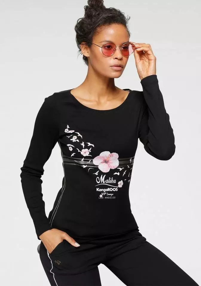 KangaROOS Longsleeve mit großem Druck im Metallic-Design Marine-meliert, Hellgrau-meliert, Weiß, Schwarz 1 KangaROOS Longsleeve mit großem Druck im Metallic-Design Marine-meliert, Hellgrau-meliert, Weiß, Schwarz