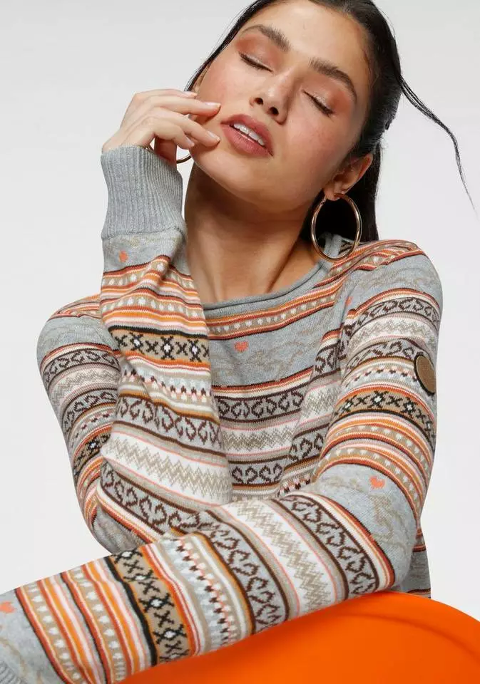 KangaROOS Rundhalspullover im Jaquard-Feinstrick Bunt, Natur-braun 3 KangaROOS Rundhalspullover im Jaquard-Feinstrick Bunt, Natur-braun – Bild 3